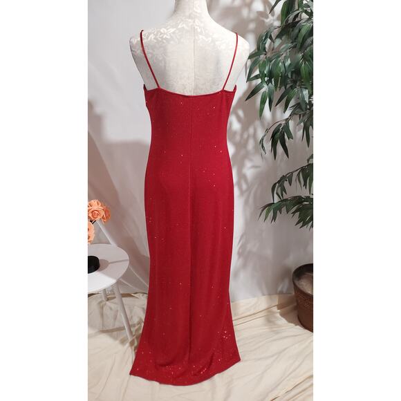 Vtg City Triangles 90s Y2K Glitter Sparkle Stretch Dress Size L Red Vamp Formal - Picture 3 of 13